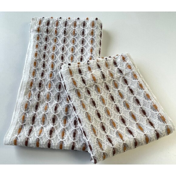 Vintage 70s curtain, white brown stripes, net woven mesh, rod head panel, for 1 - Picture 10 of 10